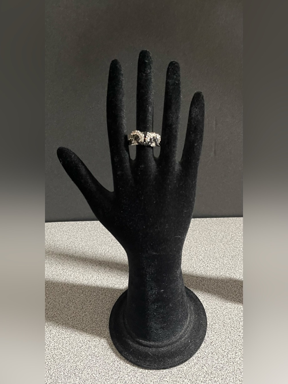 Silver Tone Clear & Black Crystal  Statement Ring Size 8.5